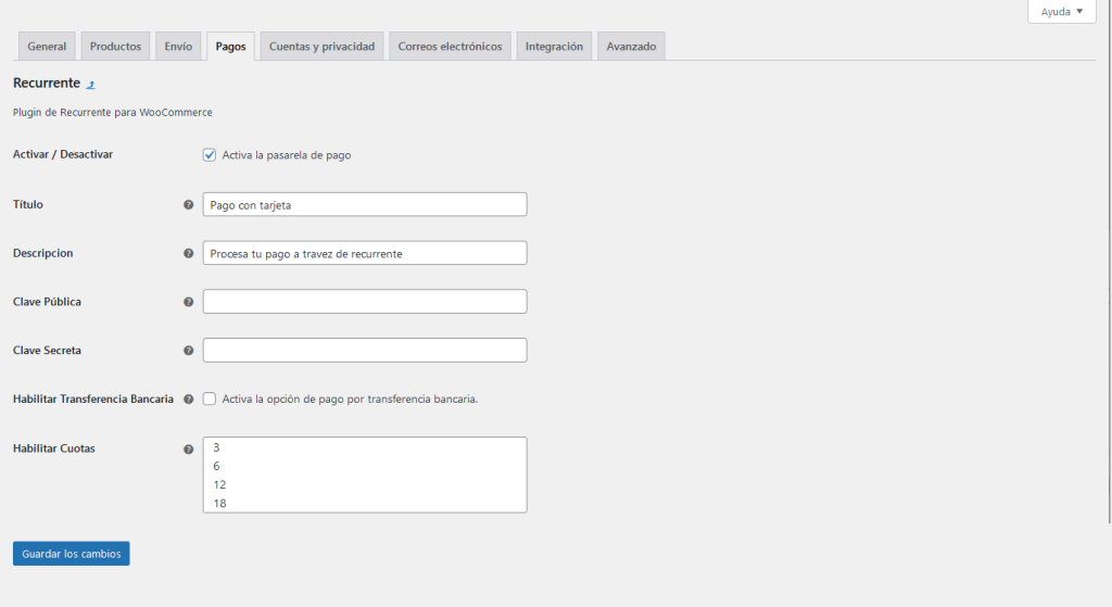 Configuración de Recurrente